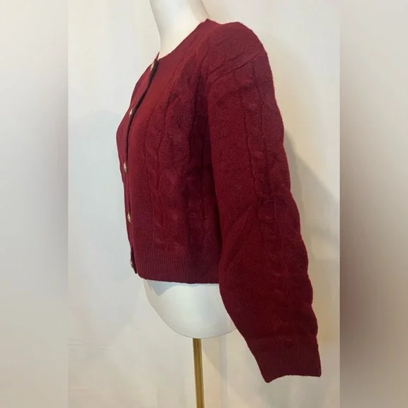 J.Crew Cable-knit cardigan sweater in burgundy - Picture 10 of 11